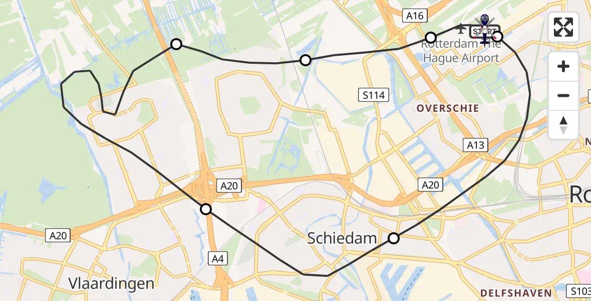 Routekaart van de vlucht: Politiehelikopter naar Rotterdam The Hague Airport, Rotterdam The Hague Airport
