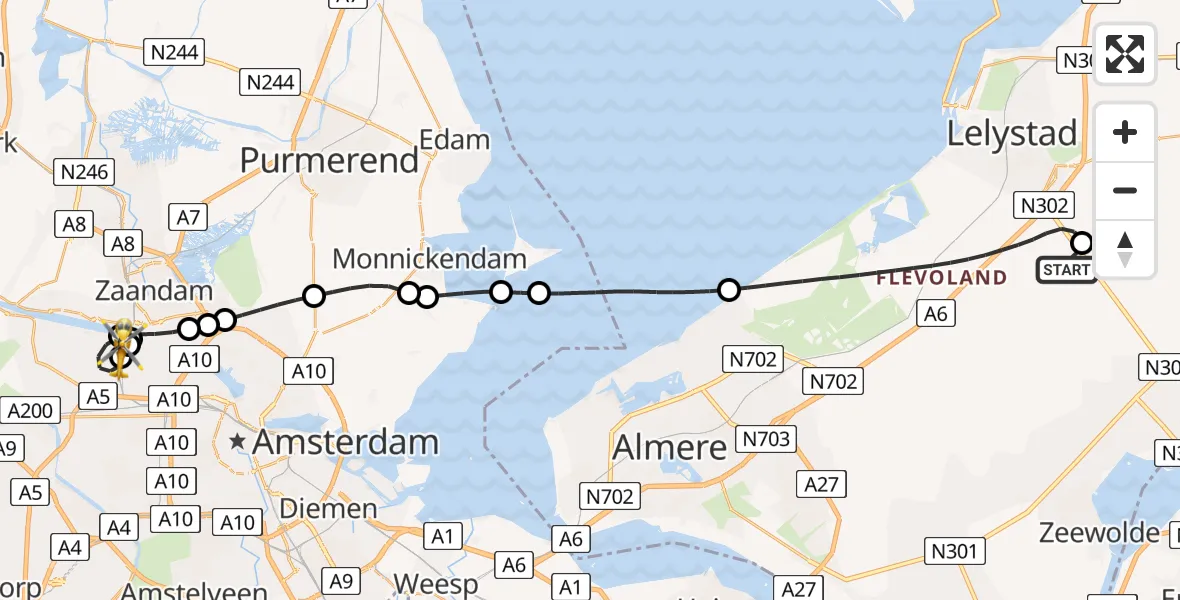 Routekaart van de vlucht: Traumahelikopter naar Amsterdam Heliport, Amsterdam Heliport
