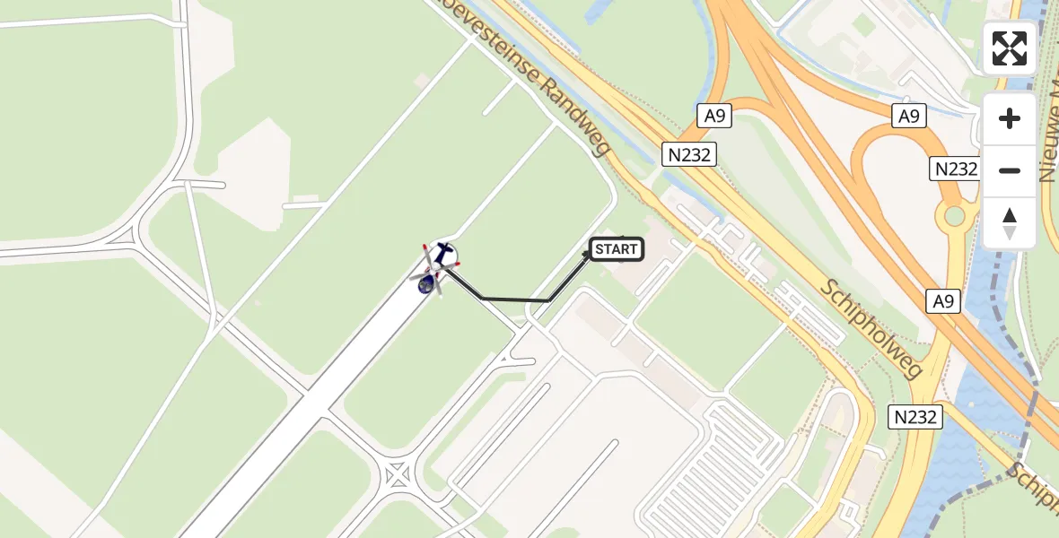Routekaart van de vlucht: Politiehelikopter naar Amsterdam Vliegveld Schiphol, Amsterdam Vliegveld Schiphol