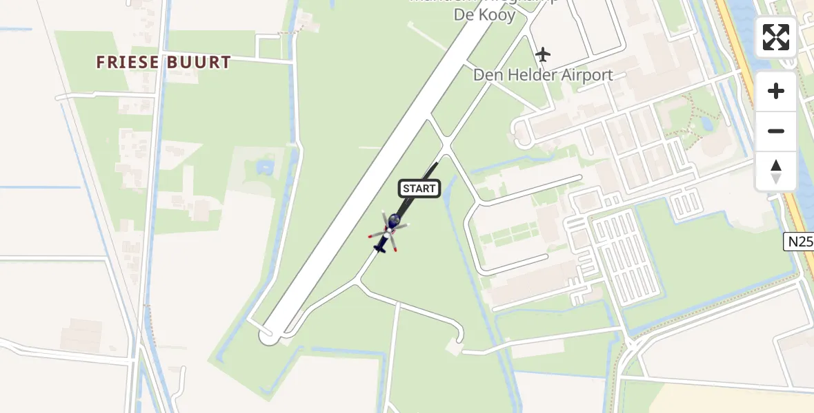 Vluchtroute Politiehelikopter van Militair vliegveld De Kooy / Den Helder Airport naar Militair vliegveld De Kooy / Den Helder Airport