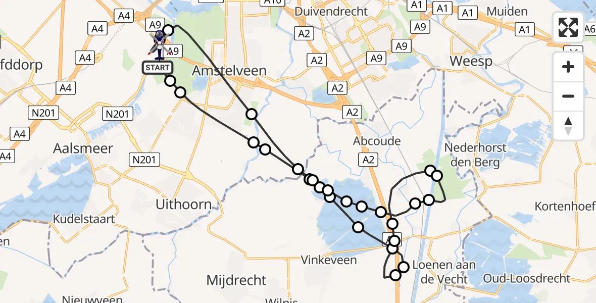 Routekaart van de vlucht: Politiehelikopter naar Amsterdam Vliegveld Schiphol, Amsterdam Vliegveld Schiphol