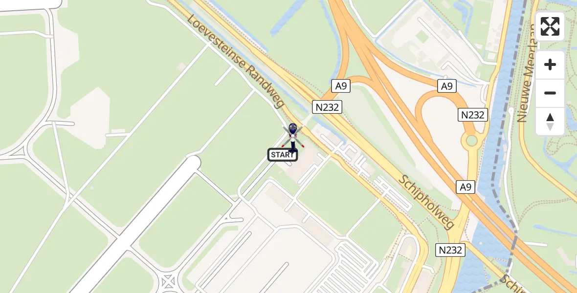 Routekaart van de vlucht: Politiehelikopter naar Amsterdam Vliegveld Schiphol, Amsterdam Vliegveld Schiphol