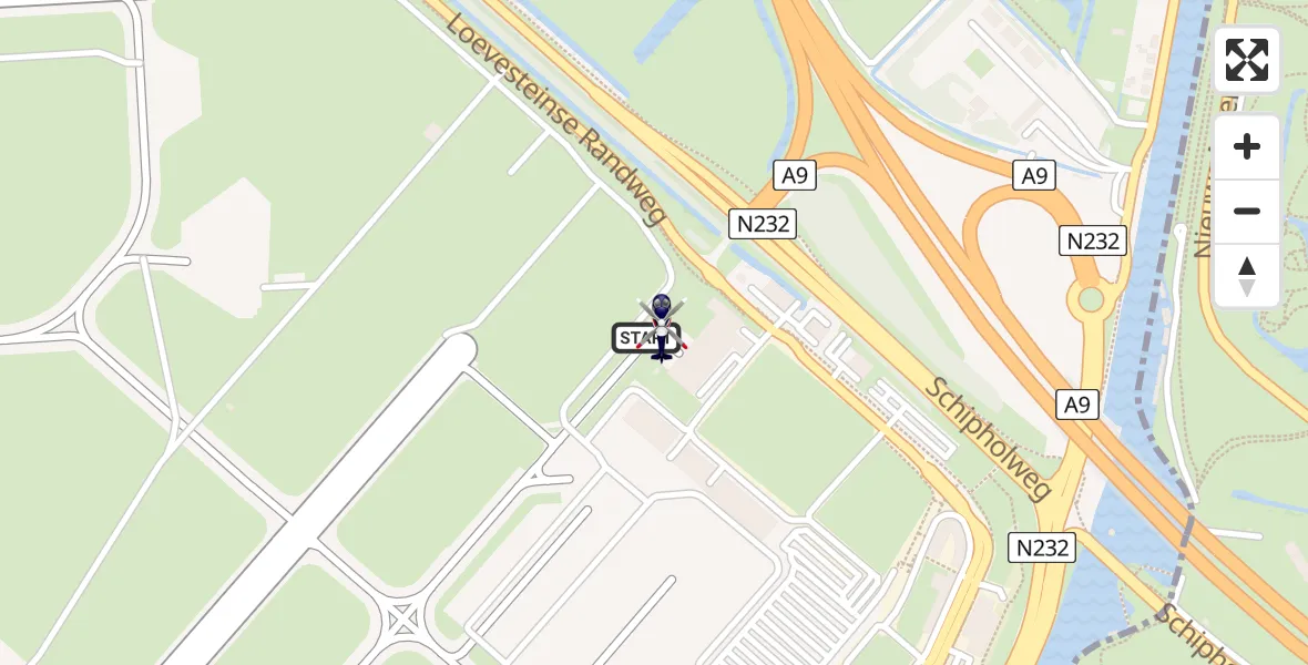 Vluchtroute Politiehelikopter van Amsterdam Vliegveld Schiphol naar Amsterdam Vliegveld Schiphol