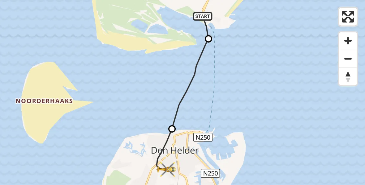 Routekaart van de vlucht: Ambulancehelikopter naar Den Helder, Fresiastraat