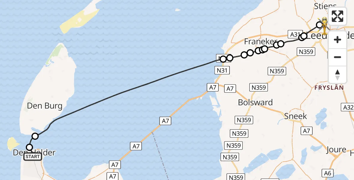 Routekaart van de vlucht: Ambulancehelikopter naar Vliegbasis Leeuwarden, Vliegbasis Leeuwarden