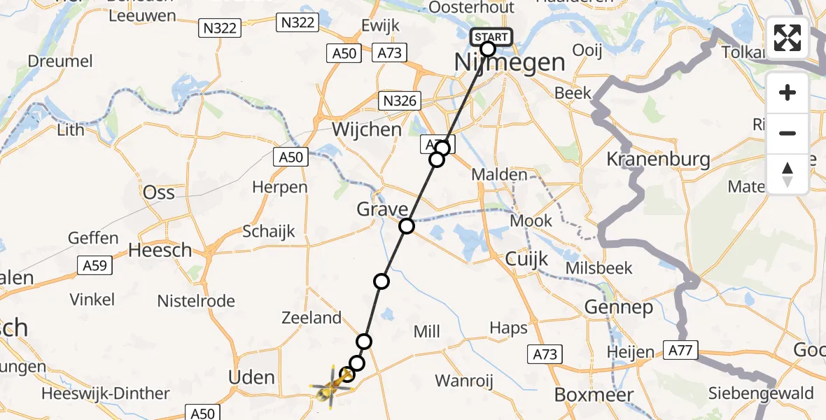 Routekaart van de vlucht: Lifeliner 3 naar Vliegbasis Volkel, Vliegbasis Volkel