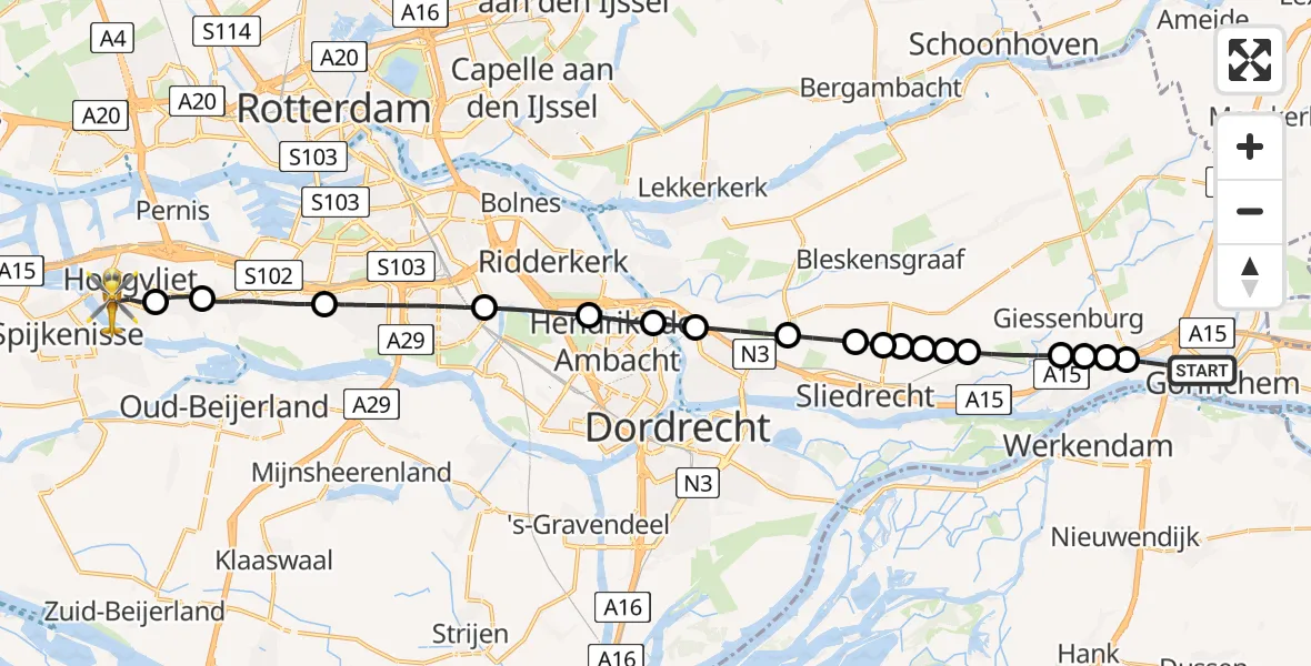 Routekaart van de vlucht: Lifeliner 2 naar Hoogvliet, Steurweg
