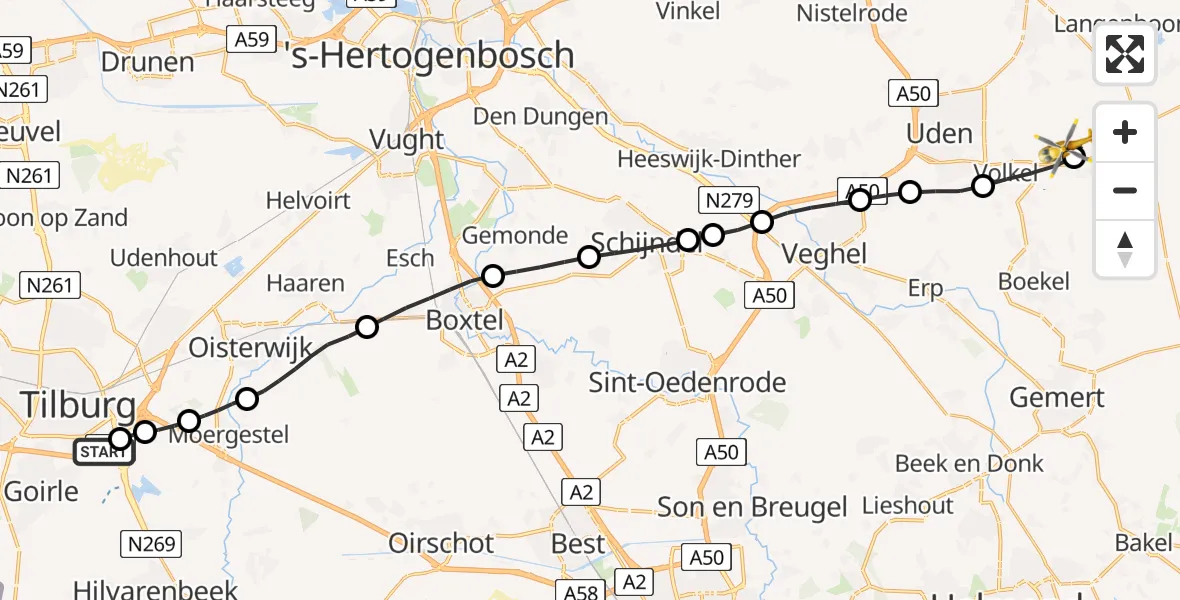 Routekaart van de vlucht: Lifeliner 3 naar Vliegbasis Volkel, Vliegbasis Volkel
