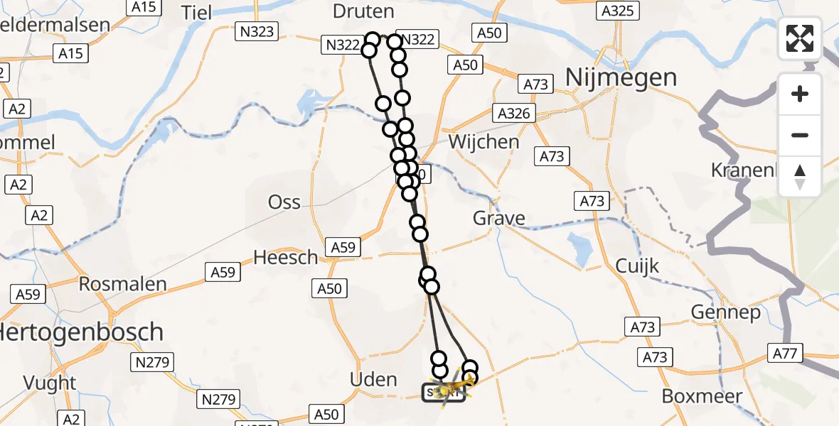 Routekaart van de vlucht: Lifeliner 3 naar Vliegbasis Volkel, Vliegbasis Volkel