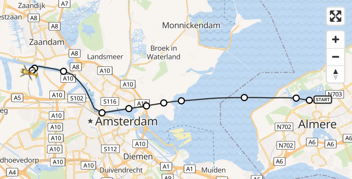 Routekaart van de vlucht: Lifeliner 1 naar Amsterdam Heliport, Amsterdam Heliport