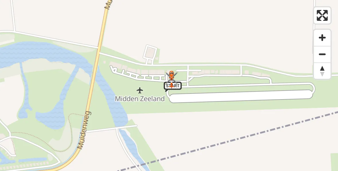 Vluchtroute Kustwachthelikopter van Vliegveld Midden-Zeeland naar Vliegveld Midden-Zeeland