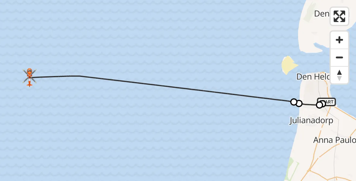 Routekaart van de vlucht: Kustwachthelikopter naar Noordzee, Noordzee