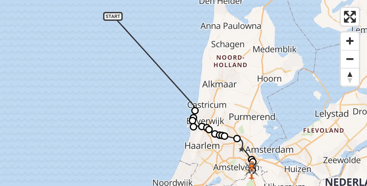 Routekaart van de vlucht: Kustwachthelikopter naar Amsterdam UMC Helipad, Amsterdam UMC Helipad