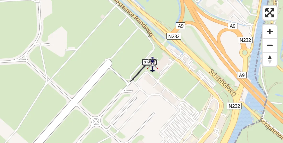 Routekaart van de vlucht: Politiehelikopter naar Amsterdam Vliegveld Schiphol, Amsterdam Vliegveld Schiphol