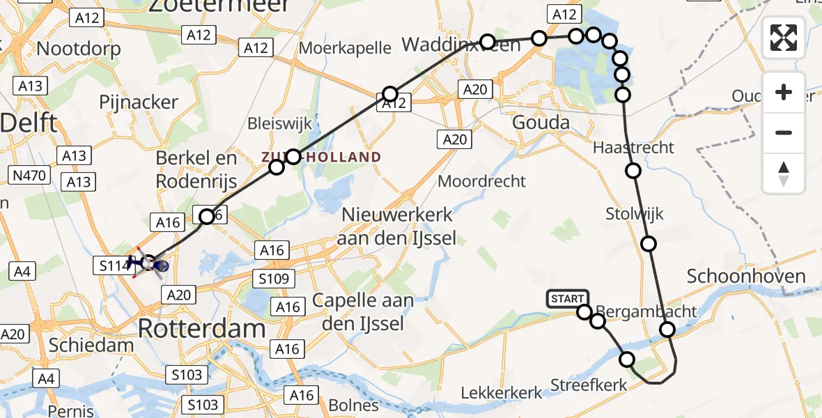 Routekaart van de vlucht: Politiehelikopter naar Rotterdam The Hague Airport, Rotterdam The Hague Airport