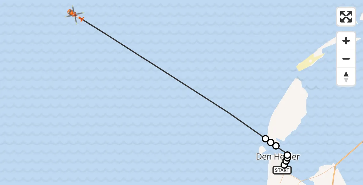 Routekaart van de vlucht: Kustwachthelikopter naar Noordzee, Noordzee