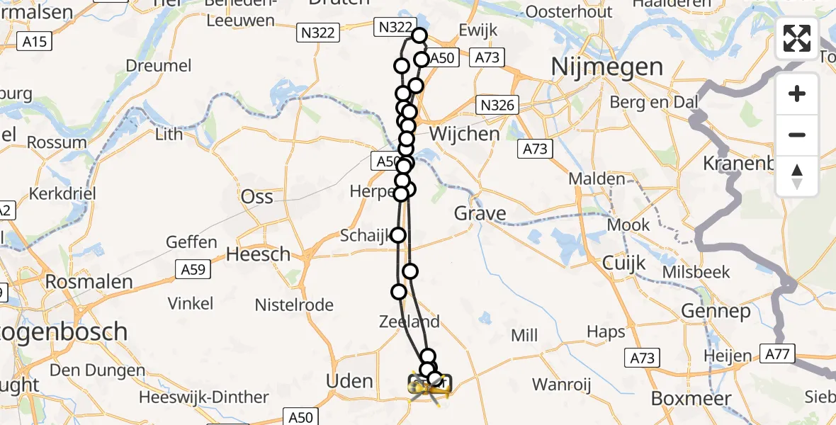 Routekaart van de vlucht: Lifeliner 3 naar Vliegbasis Volkel, Vliegbasis Volkel