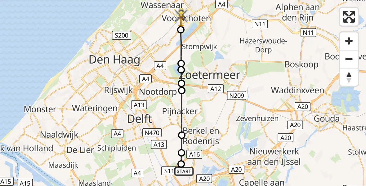 Routekaart van de vlucht: Lifeliner 2 naar Voorschoten, Oude Stationslaantje