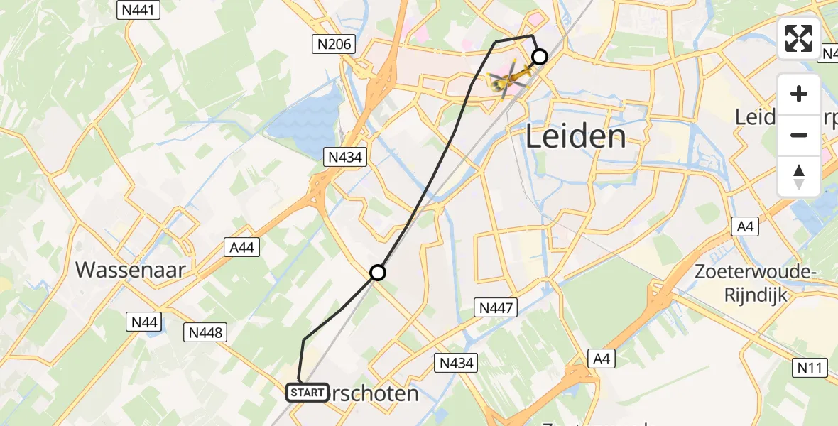Routekaart van de vlucht: Lifeliner 2 naar Leiden University Medical Center Heliport, Leiden University Medical Center Heliport