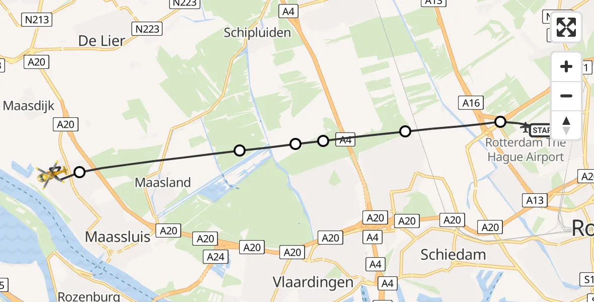 Routekaart van de vlucht: Lifeliner 2 naar Maassluis, Steenen Dijck