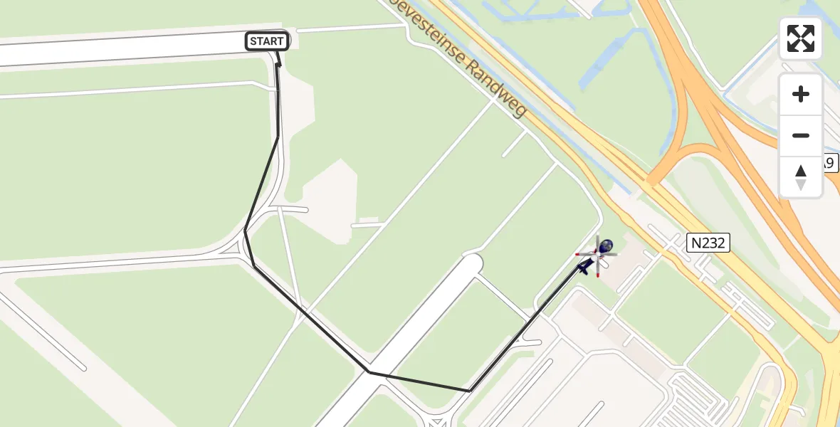 Routekaart van de vlucht: Politiehelikopter naar Amsterdam Vliegveld Schiphol, Amsterdam Vliegveld Schiphol