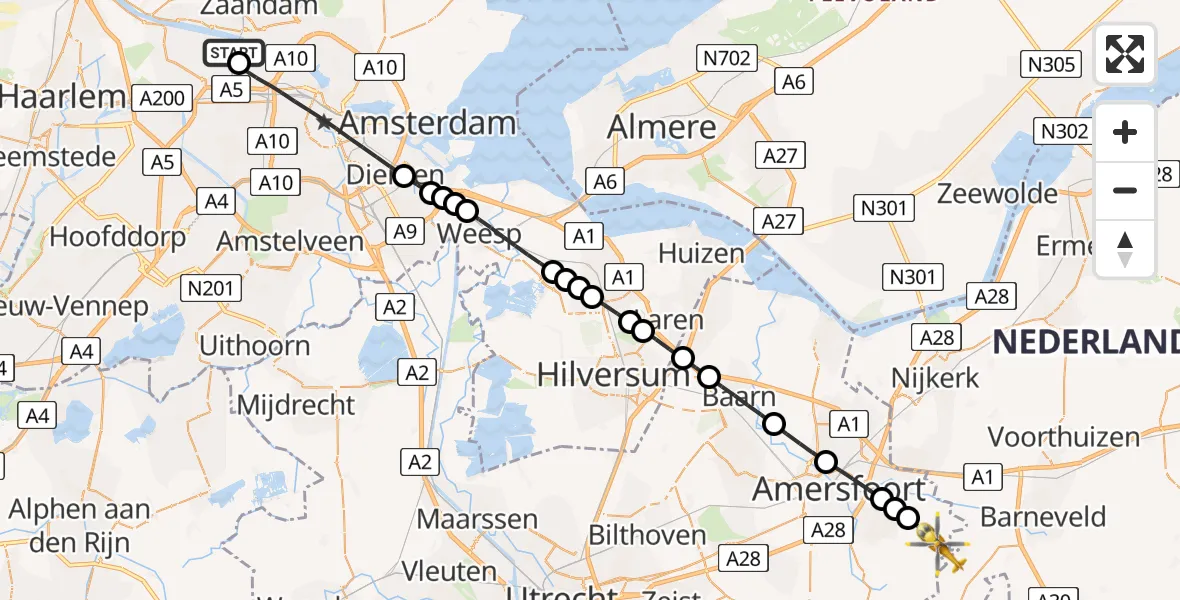 Routekaart van de vlucht: Lifeliner 1 naar Leusden, Postweg