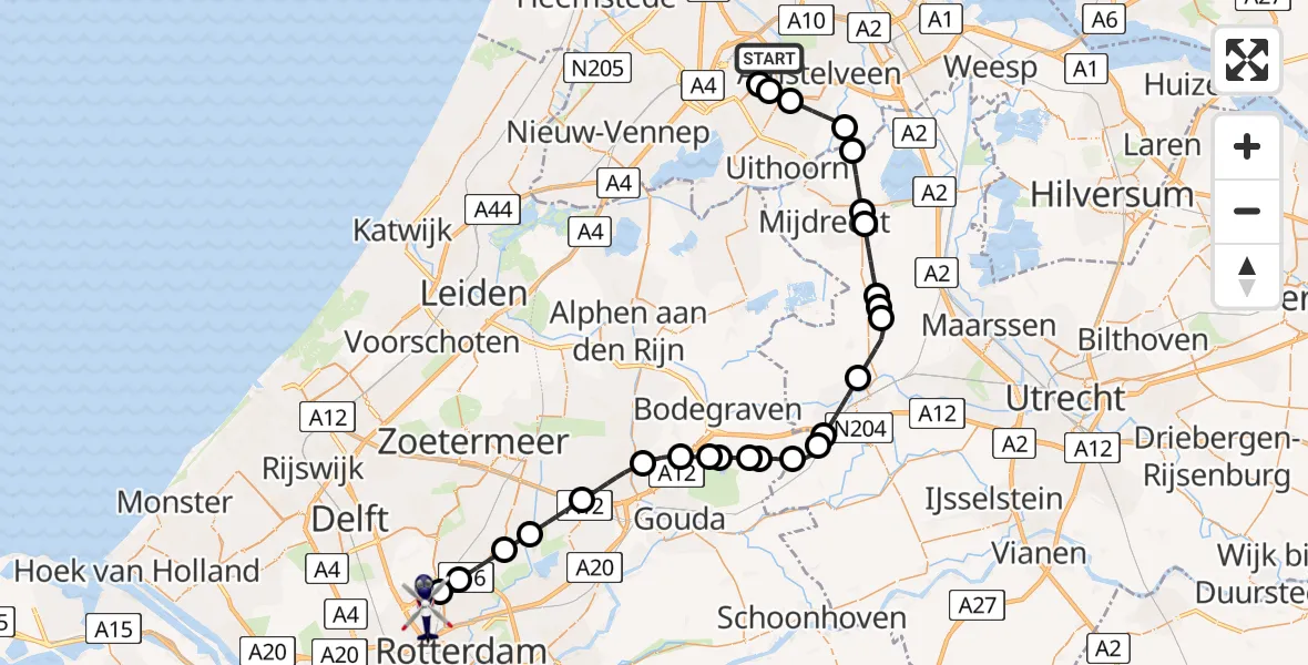 Routekaart van de vlucht: Politiehelikopter naar Rotterdam The Hague Airport, Rotterdam The Hague Airport