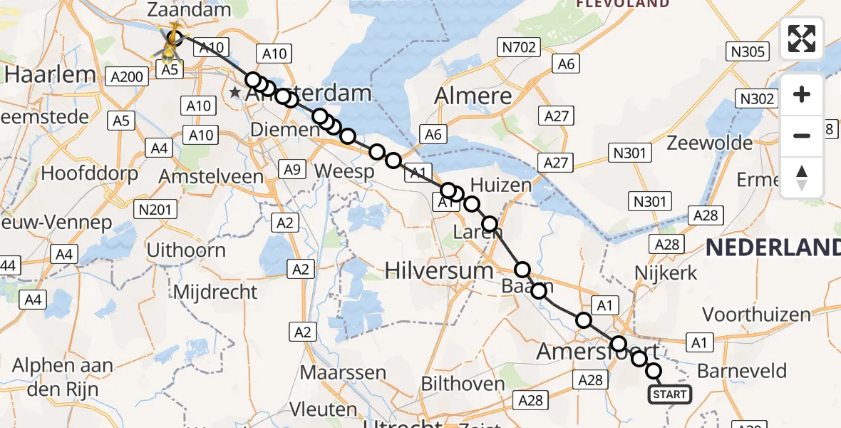 Routekaart van de vlucht: Lifeliner 1 naar Amsterdam Heliport, Amsterdam Heliport