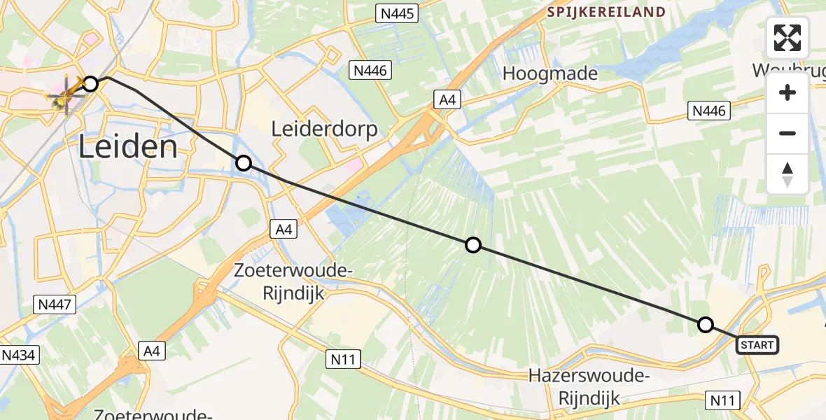 Routekaart van de vlucht: Lifeliner 2 naar Leiden University Medical Center Heliport, Leiden University Medical Center Heliport