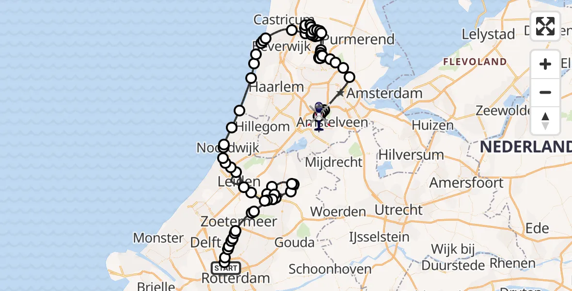 Routekaart van de vlucht: Politiehelikopter naar Amsterdam Vliegveld Schiphol, Amsterdam Vliegveld Schiphol