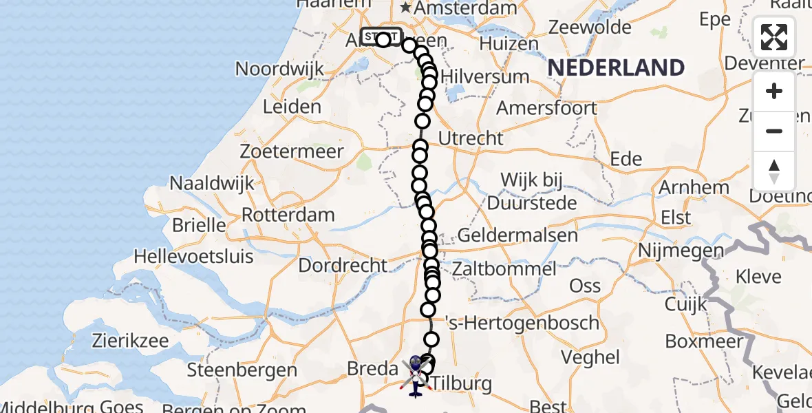 Routekaart van de vlucht: Politiehelikopter naar Vliegbasis Gilze Rijen, Vliegbasis Gilze Rijen