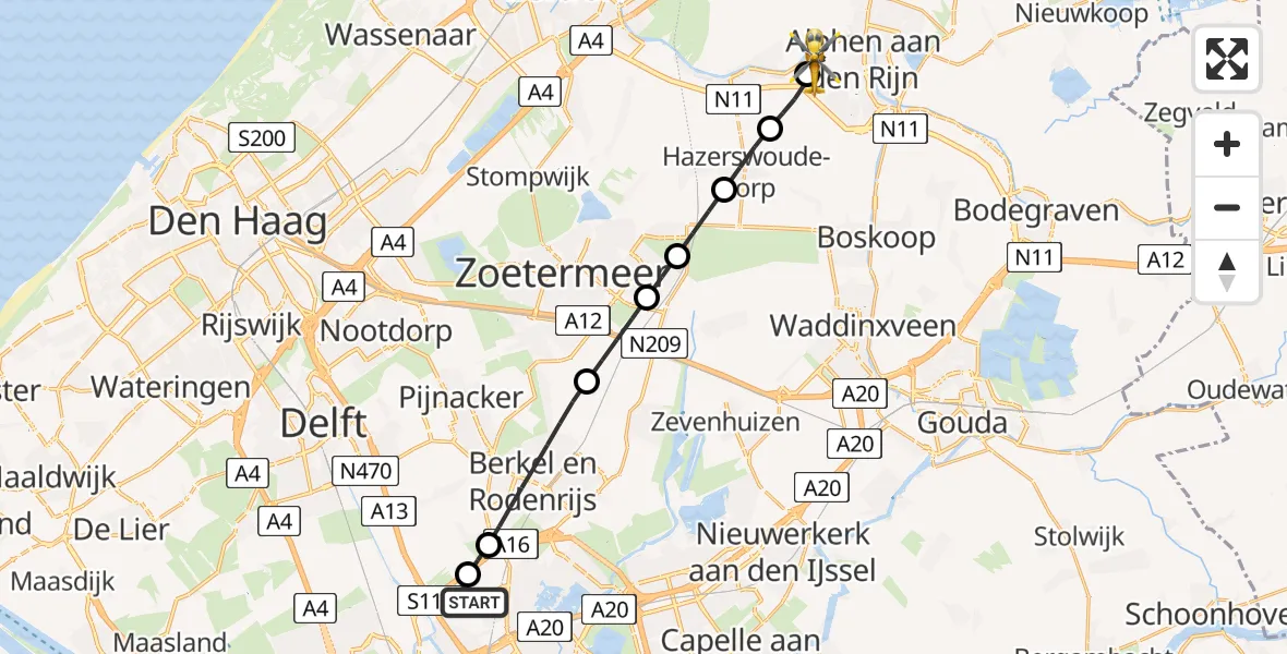 Routekaart van de vlucht: Lifeliner 2 naar Alphen aan den Rijn, Maatschapslaan