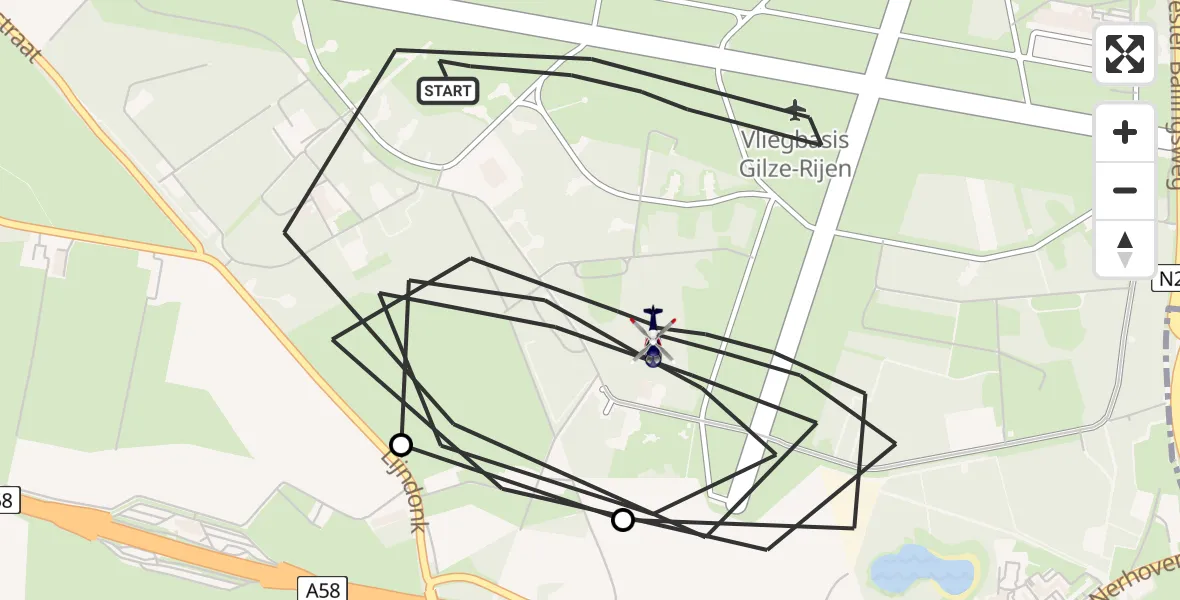 Routekaart van de vlucht: Politiehelikopter naar Vliegbasis Gilze Rijen, Vliegbasis Gilze Rijen