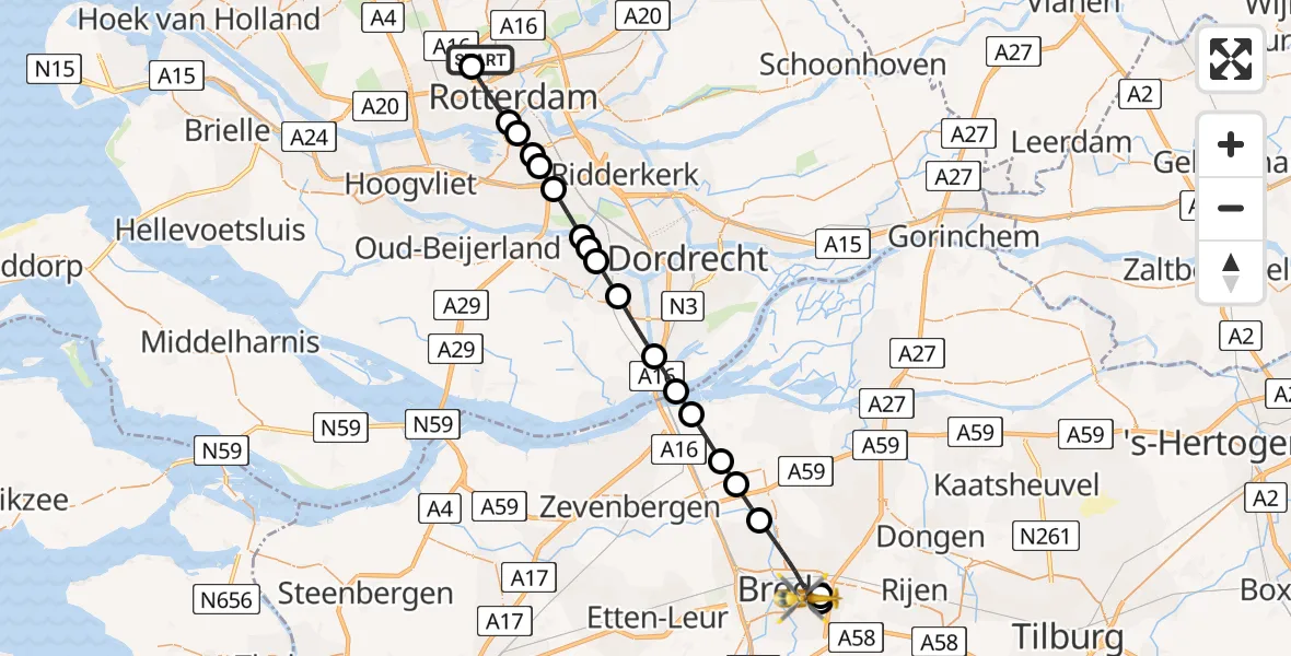 Routekaart van de vlucht: Lifeliner 2 naar Breda, Claudius Prinsenlaan
