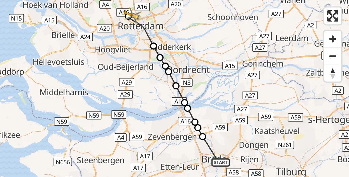 Routekaart van de vlucht: Lifeliner 2 naar Rotterdam The Hague Airport, Rotterdam The Hague Airport