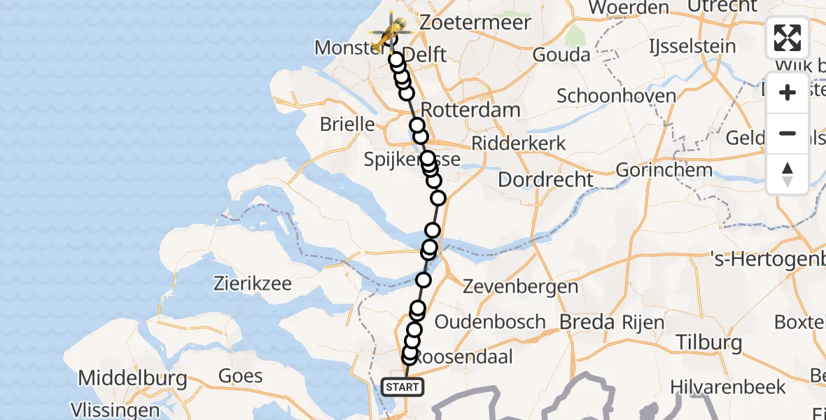 Routekaart van de vlucht: Lifeliner 2 naar Den Haag, Melis Stokelaan