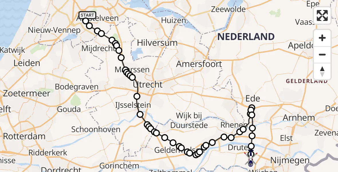 Routekaart van de vlucht: Politiehelikopter naar Bergharen, Grotestraat