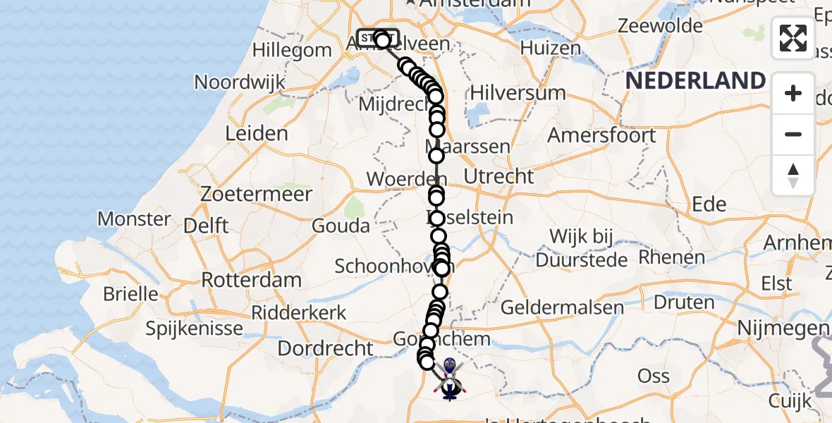 Routekaart van de vlucht: Politiehelikopter naar Almkerk, Midgraaf