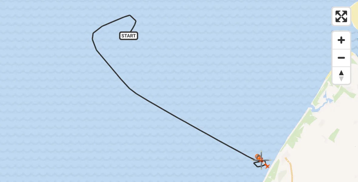 Routekaart van de vlucht: Kustwachthelikopter naar Noordzee, Noordzee