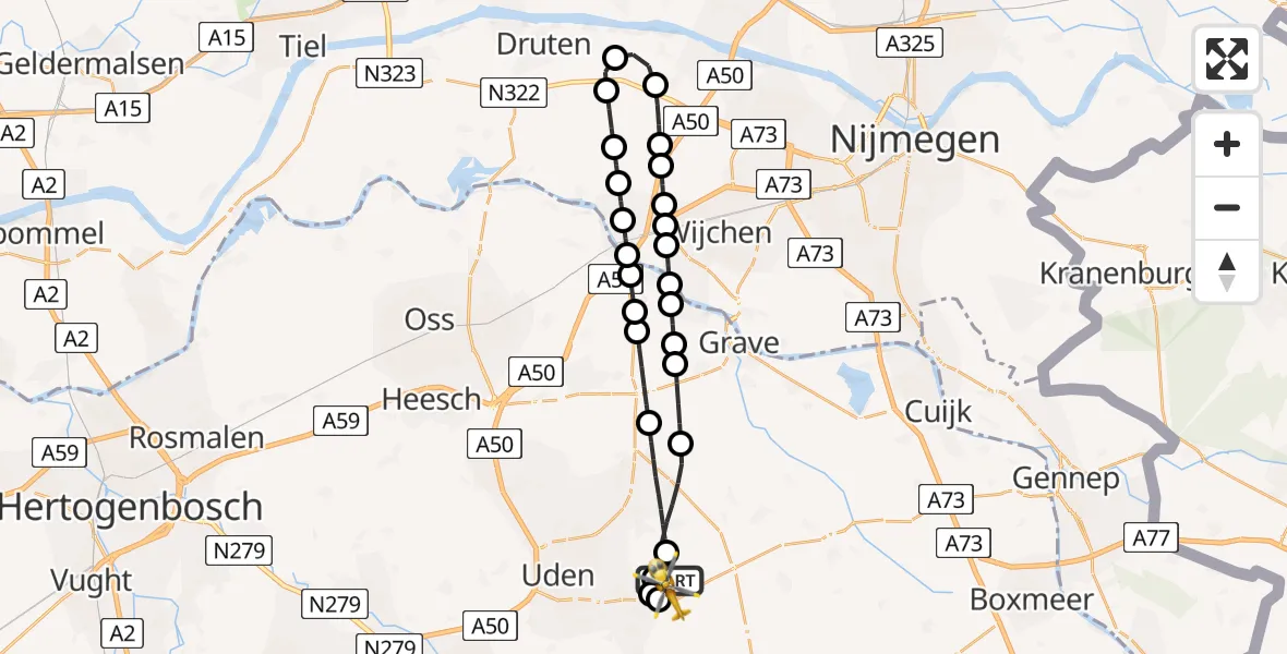 Routekaart van de vlucht: Lifeliner 3 naar Vliegbasis Volkel, Vliegbasis Volkel