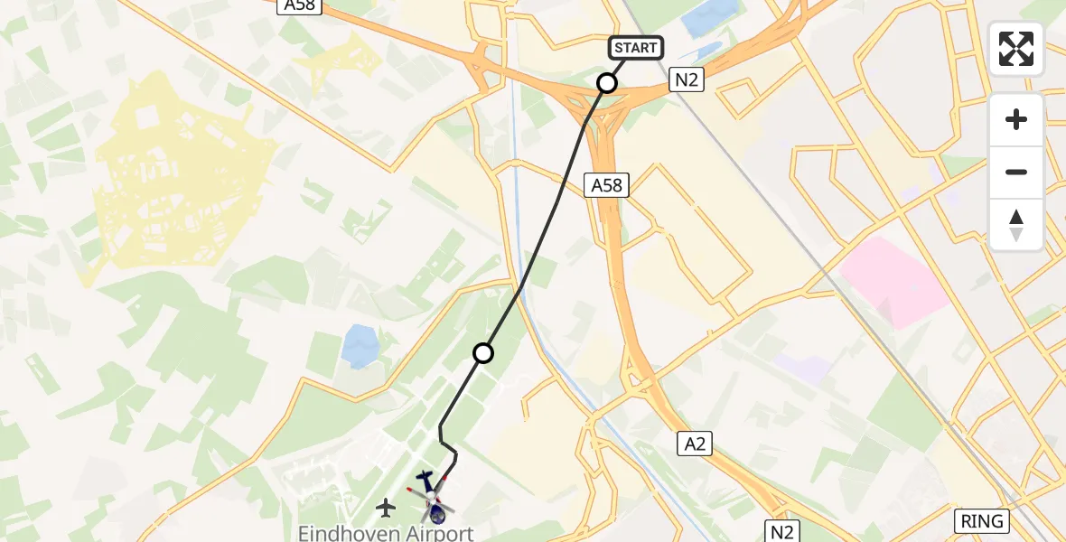 Routekaart van de vlucht: Politiehelikopter naar Eindhoven Airport, Eindhoven Airport