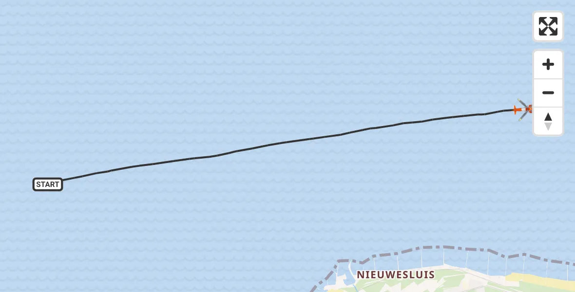 Routekaart van de vlucht: Kustwachthelikopter naar Noordzee, Noordzee