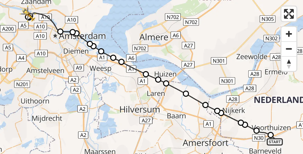 Routekaart van de vlucht: Lifeliner 1 naar Amsterdam Heliport, Amsterdam Heliport