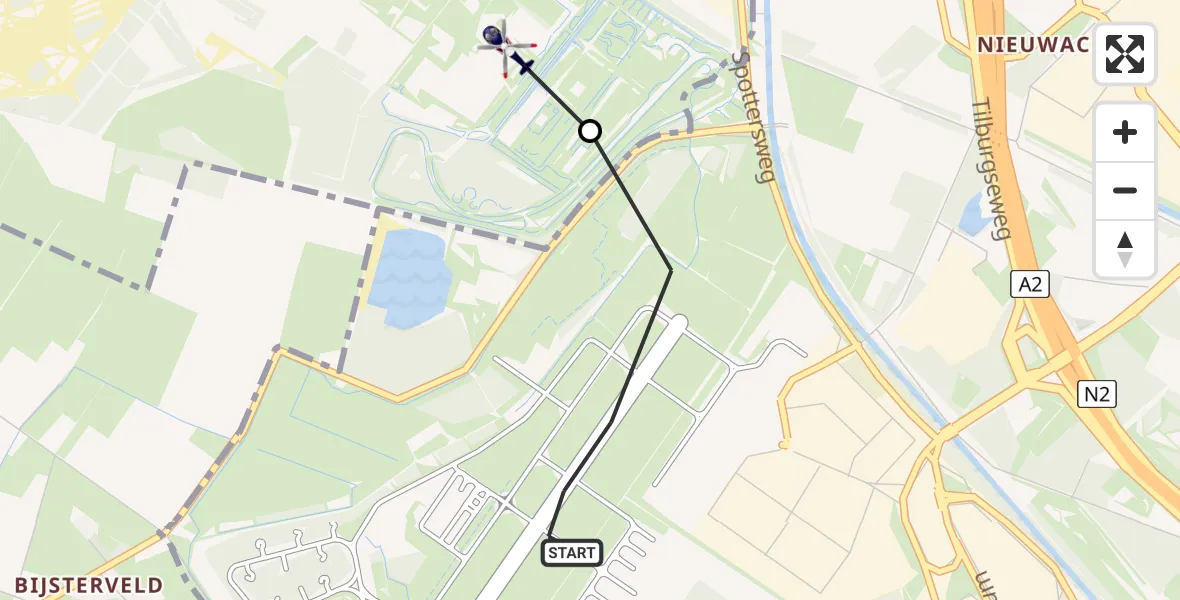 Routekaart van de vlucht: Politiehelikopter naar Oirschot, Westfields