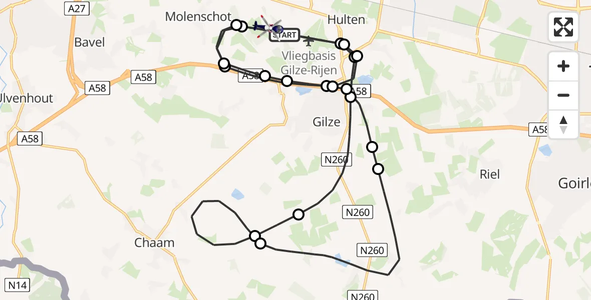 Routekaart van de vlucht: Politiehelikopter naar Vliegbasis Gilze Rijen, Vliegbasis Gilze Rijen
