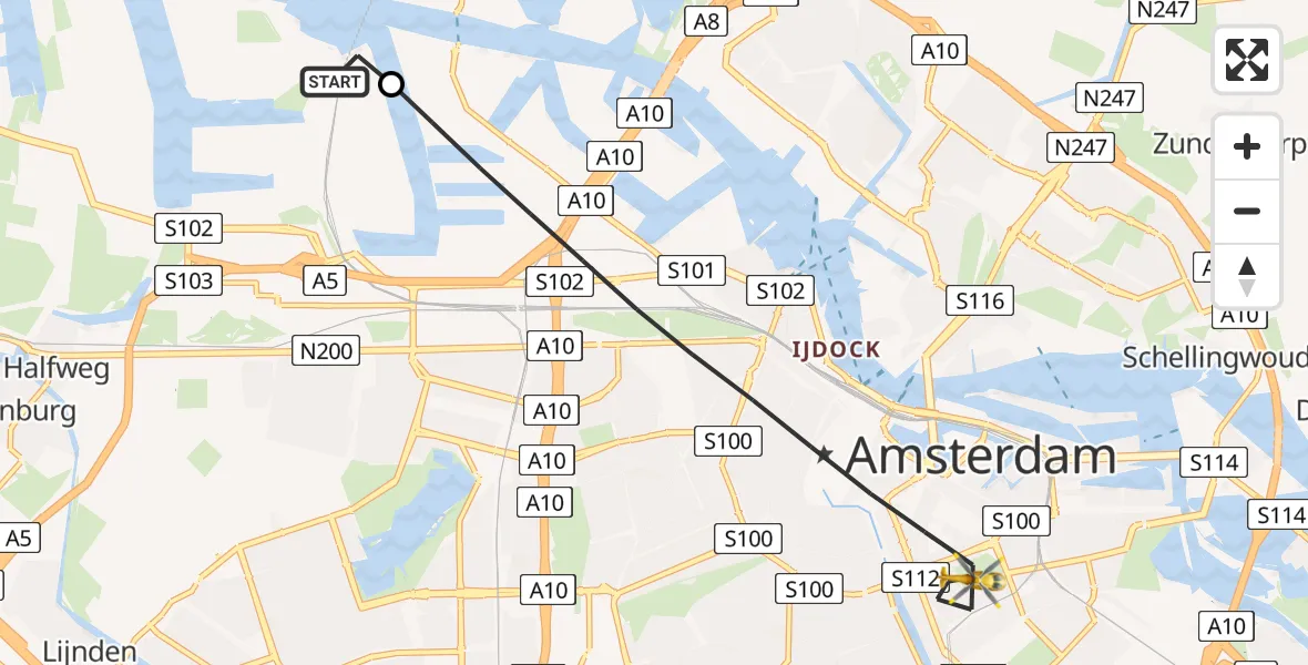 Routekaart van de vlucht: Lifeliner 1 naar Amsterdam, Amsterdam