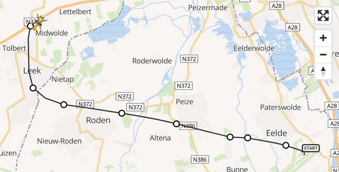 Routekaart van de vlucht: Lifeliner 4 naar Midwolde, Pasop