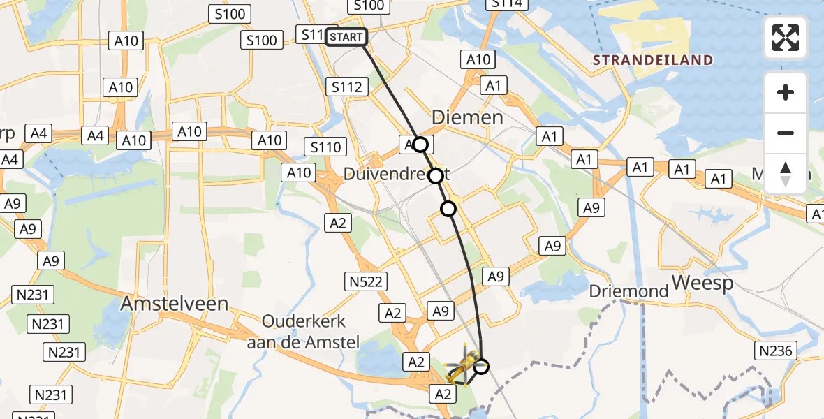 Routekaart van de vlucht: Lifeliner 1 naar Amsterdam UMC Helipad, Amsterdam UMC Helipad