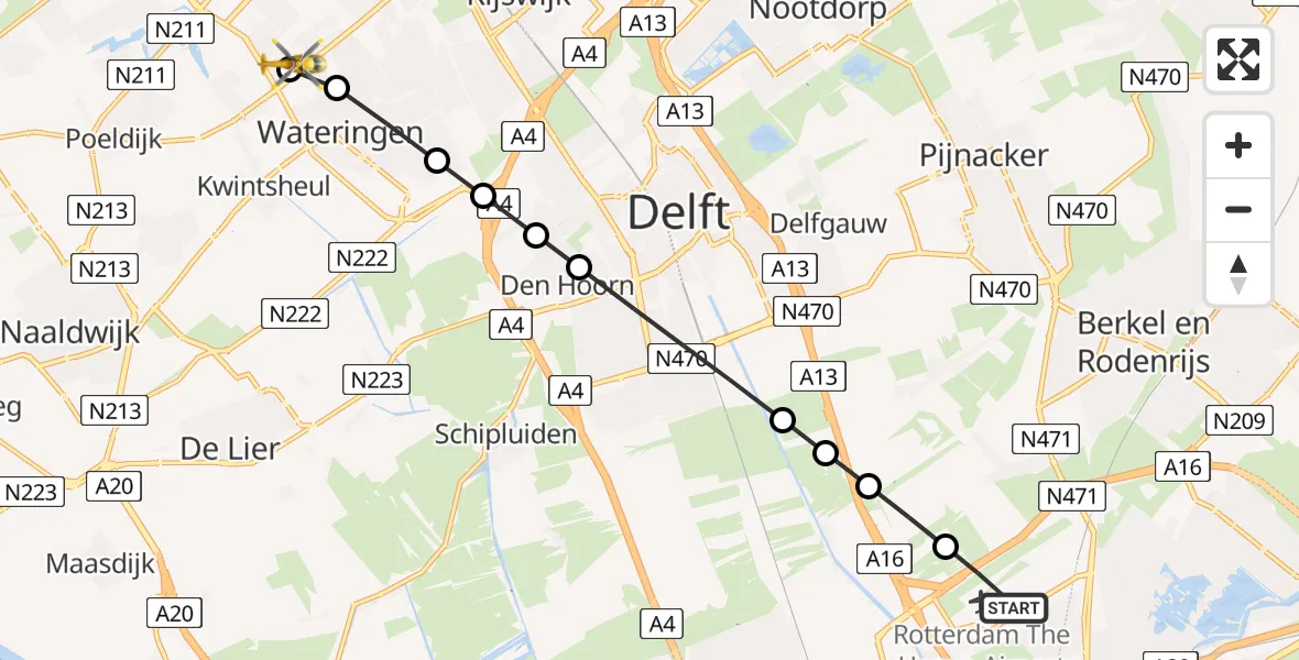 Routekaart van de vlucht: Lifeliner 2 naar Den Haag, Pachtersdreef