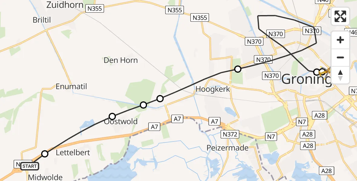 Routekaart van de vlucht: Lifeliner 4 naar Universitair Medisch Centrum Groningen, Universitair Medisch Centrum Groningen